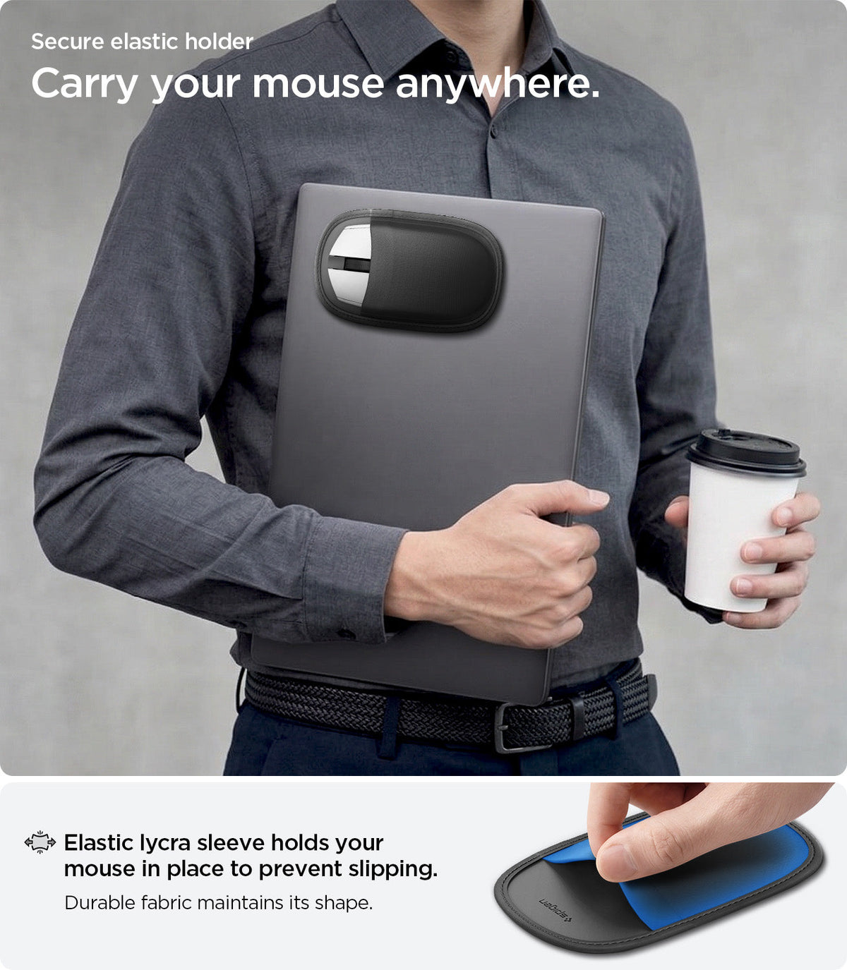 Spigen Laptop & Tablet Mouse Sleeve – LD220 — Black, fit, construction or use view 19