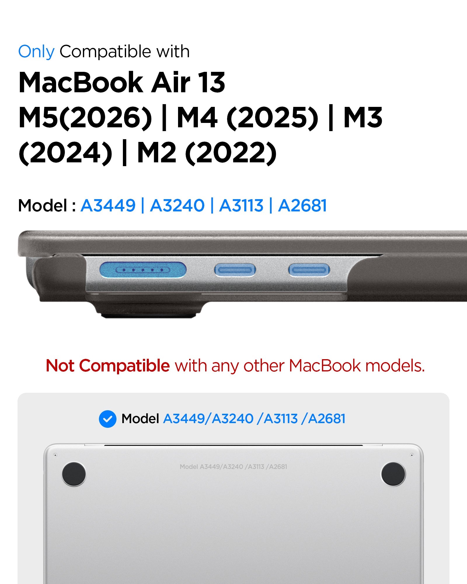 Spigen MacBook Air 13-inch Air Skin in Frost Black showing compatibility information