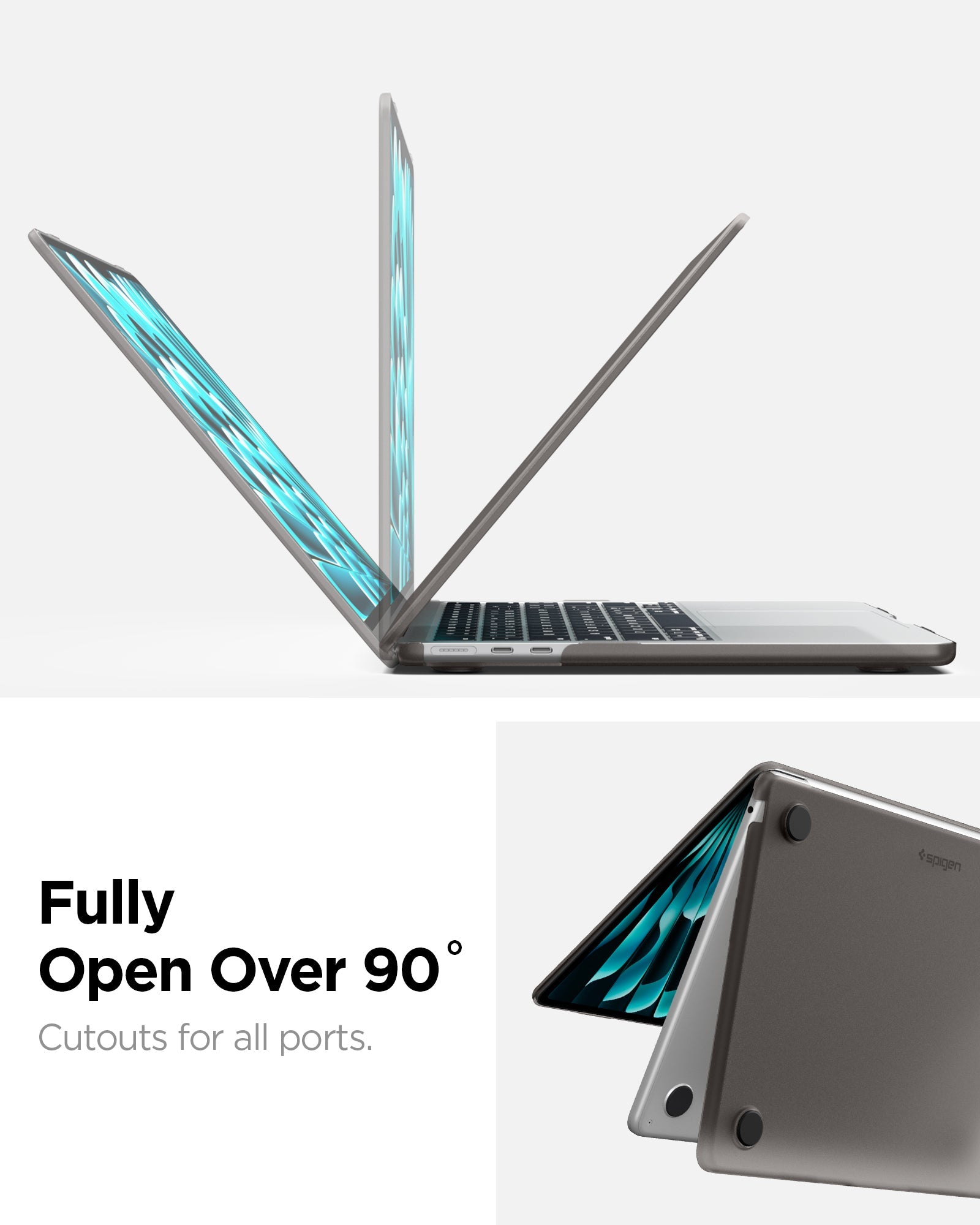 Spigen MacBook Air 13-inch Air Skin in Frost Black showing fully open over 90 degree