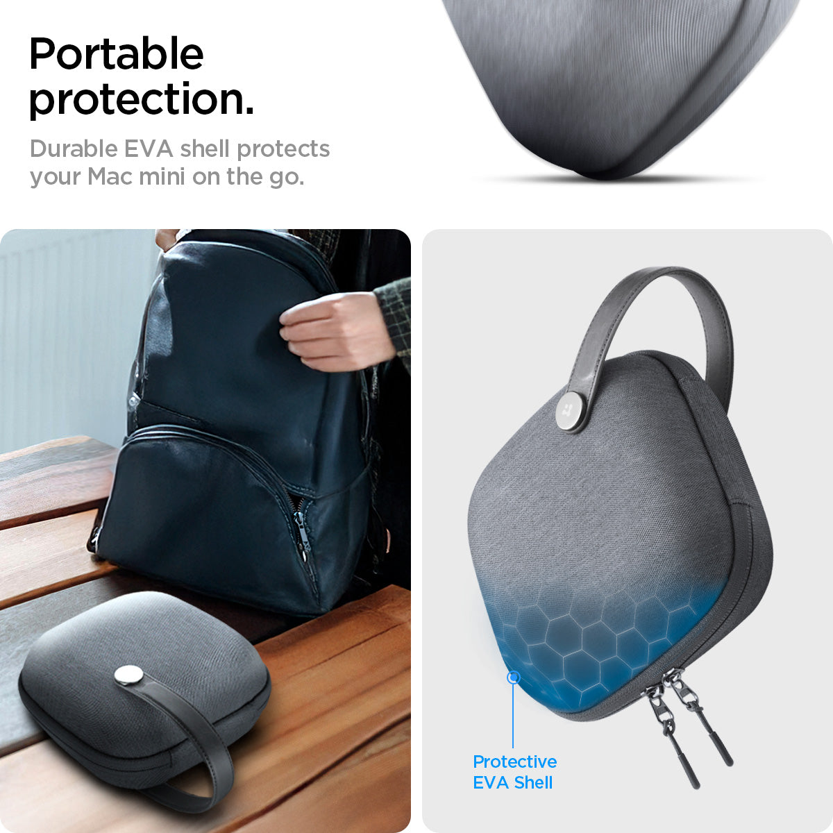 Spigen Mac mini M4 / M4 Pro (2024) Carrying Pouch – Klasden — Charcoal Gray, fit, construction or use view 9