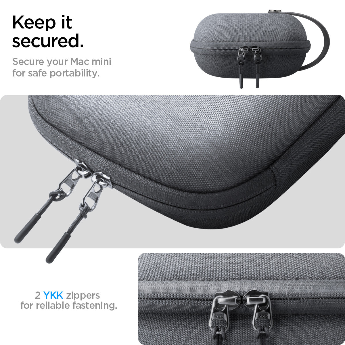 Spigen Mac mini M4 / M4 Pro (2024) Carrying Pouch – Klasden — Charcoal Gray, fit, construction or use view 11