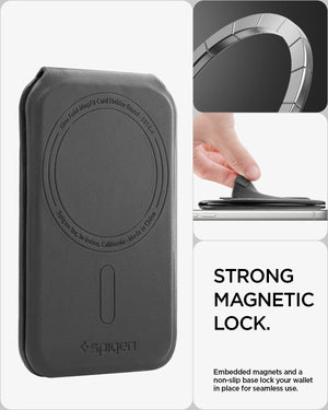 Strong magnetic lock of the Spigen Slim Fold MagFit wallet stand