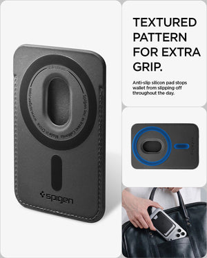 Textured anti-slip rear pattern on the Spigen Valentinus MagFit wallet