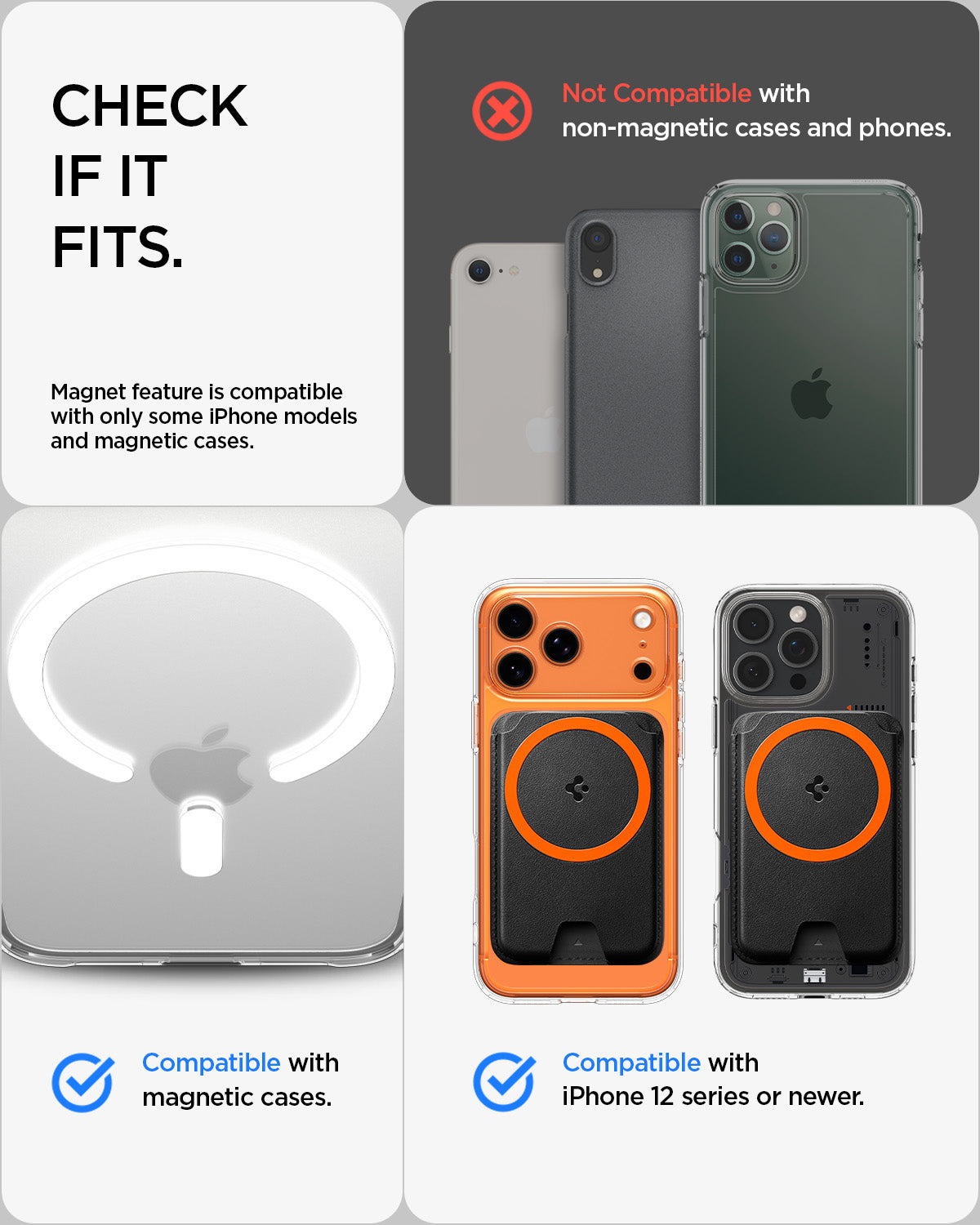Spigen Valentinus MagFit+ wallet compatibility guide for magnetic cases and iPhone 12 or newer