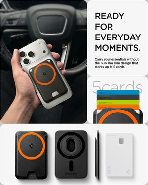 Spigen Valentinus MagFit+ wallet carrying five cards for everyday use