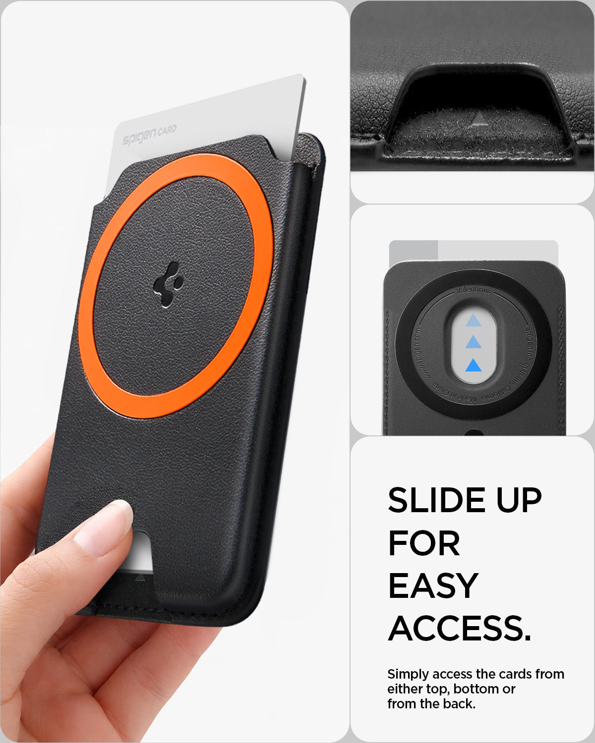 Spigen Valentinus MagFit+ wallet lower opening for sliding cards upward