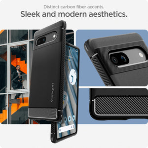 Spigen Google Pixel 7a Case – Rugged Armor — Matte Black carbon-fiber-style accents