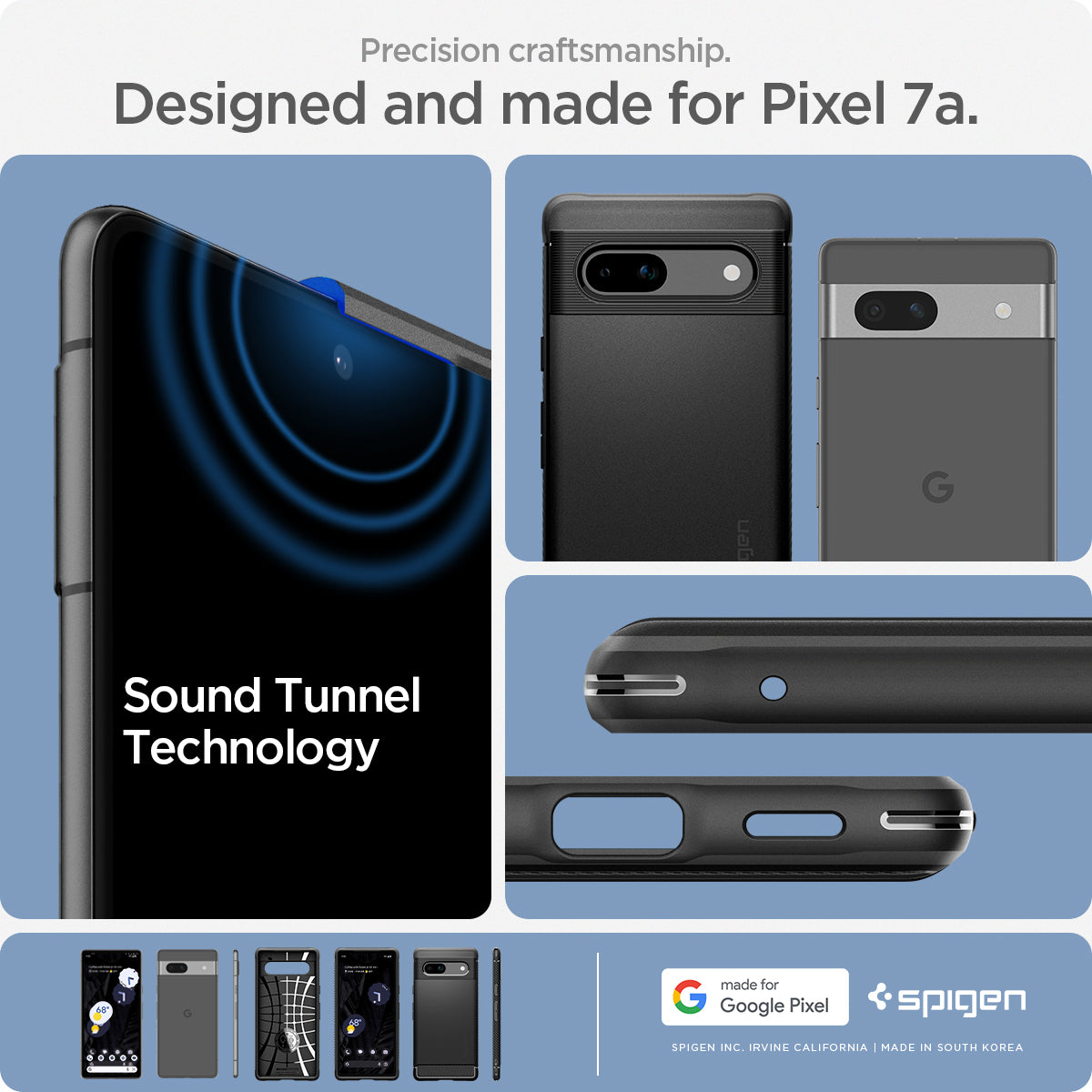 Spigen Google Pixel 7a Case – Rugged Armor — Matte Black precise cutouts and Sound Tunnel