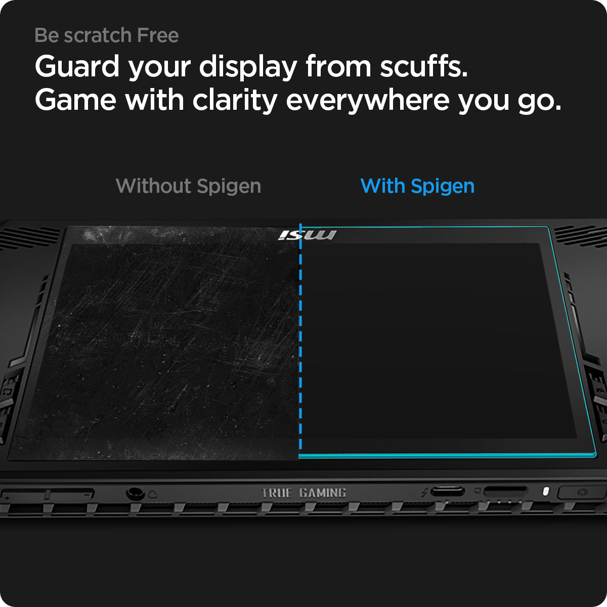 Spigen Glas.tR Slim scratch protection for a 7-inch gaming handheld