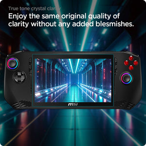 Spigen Glas.tR Slim crystal-clear display view on MSI Claw 7 AI+
