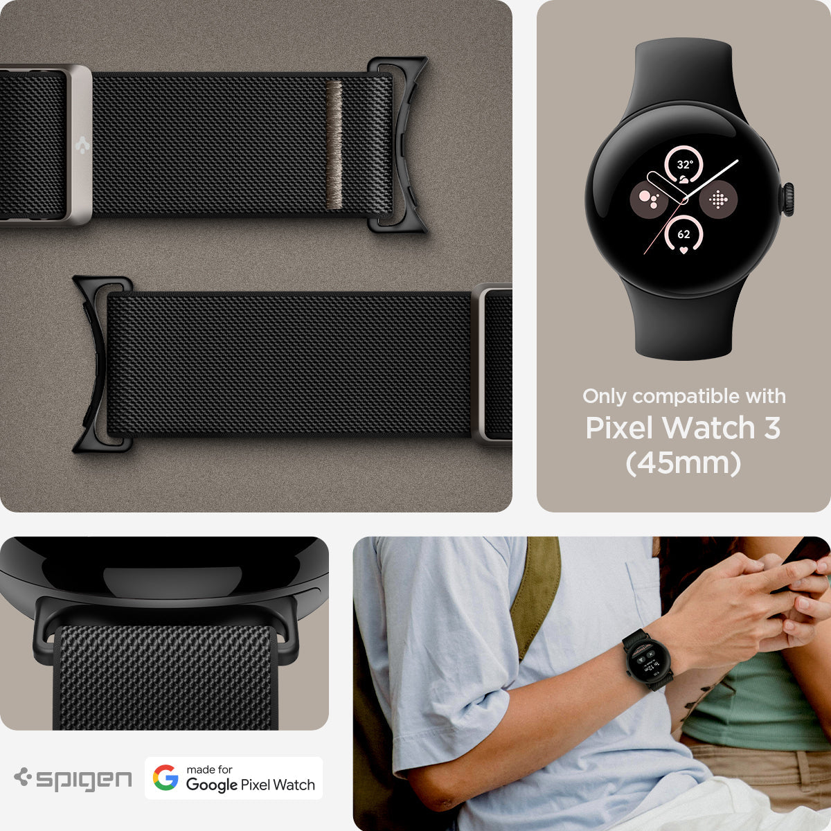 Spigen Pixel Watch 4/3 (45mm) Watch Band Lite Fit view 4
