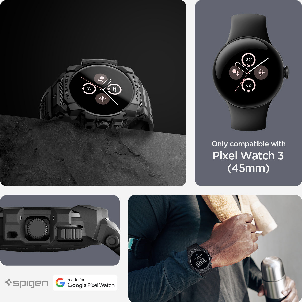 Spigen Pixel Watch 3 (45mm) Case + Case Rugged Armor Pro view 12