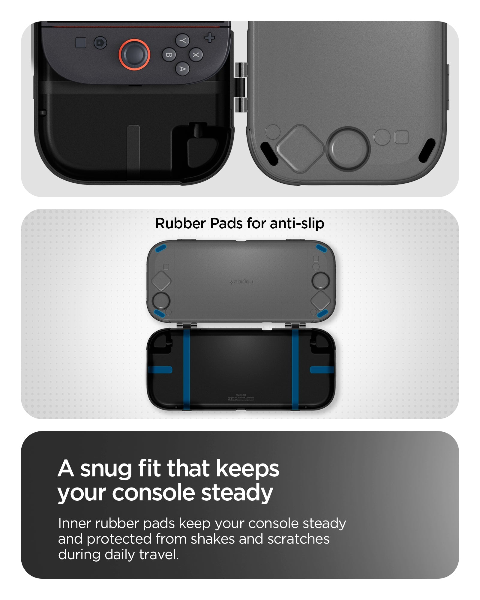 Anti-slip rubber pads inside Spigen Thin Fit 360 case