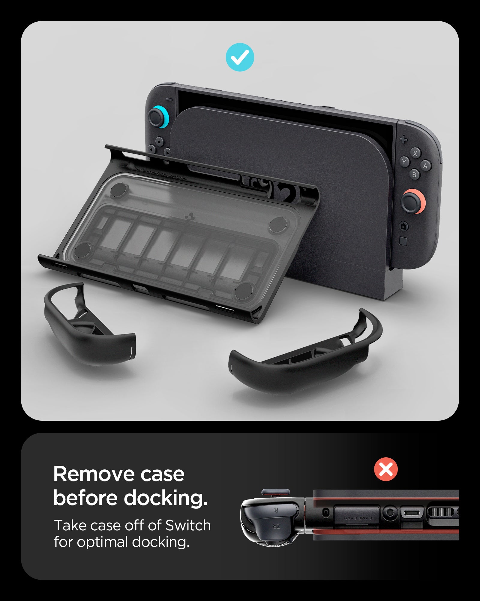 Remove Spigen Snap Switch case before docking Nintendo Switch 2