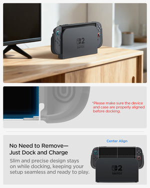 Dock alignment instructions for Spigen Ultra Hybrid Nintendo Switch 2 case