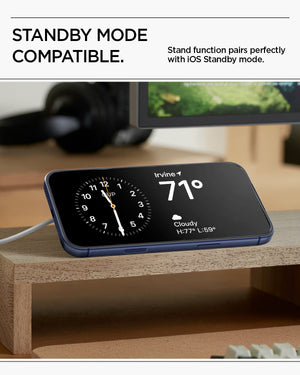 AMP10137 - O-Mag Charging Grip (MagFit) | OM107 in Black showing standby mode compatible. stand function pairs perfectly with iOS standby mode