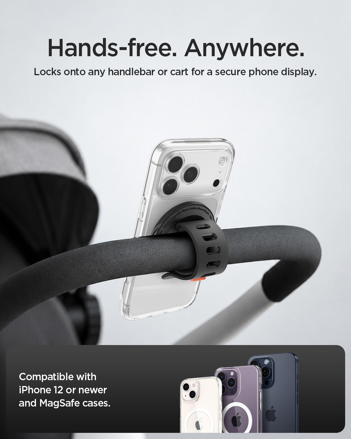 Spigen MagSafe Stroller Phone Mount – OM200 (MagFit) — Black, fit, construction or use view 8