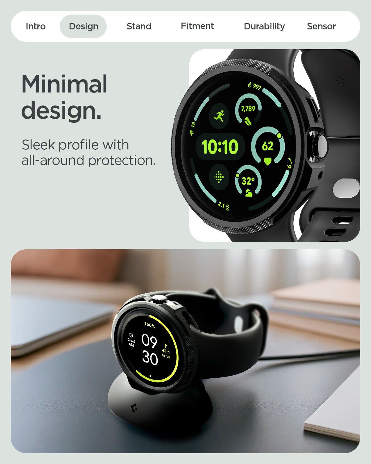 Spigen Google Pixel Watch 5 (41mm) Case + Stand – Liquid Air - Matte Black - official image 11
