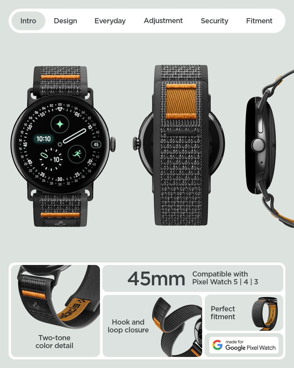 Spigen Google Pixel Watch 5 (45mm) Band – Athlex Air - Active Black Orange - official image 11
