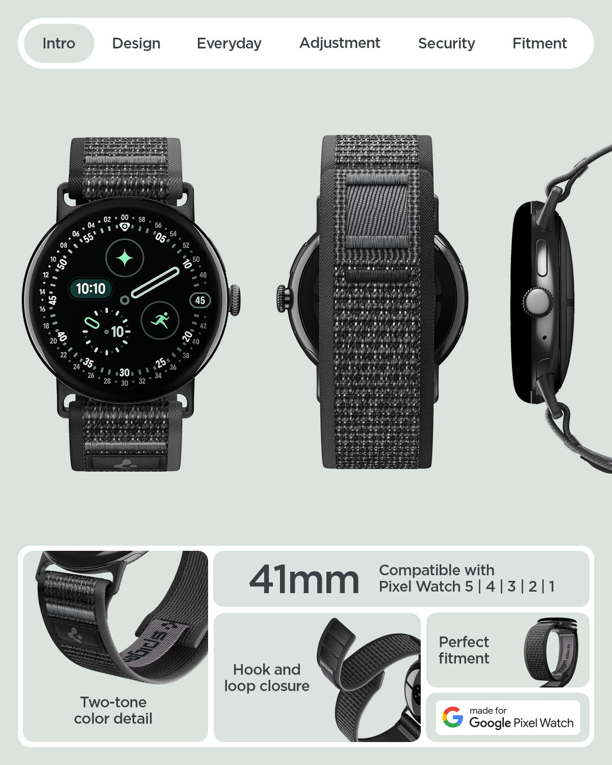 Spigen Google Pixel Watch 5 (41mm) Band – Athlex Air - Active Black Gray - official image 11