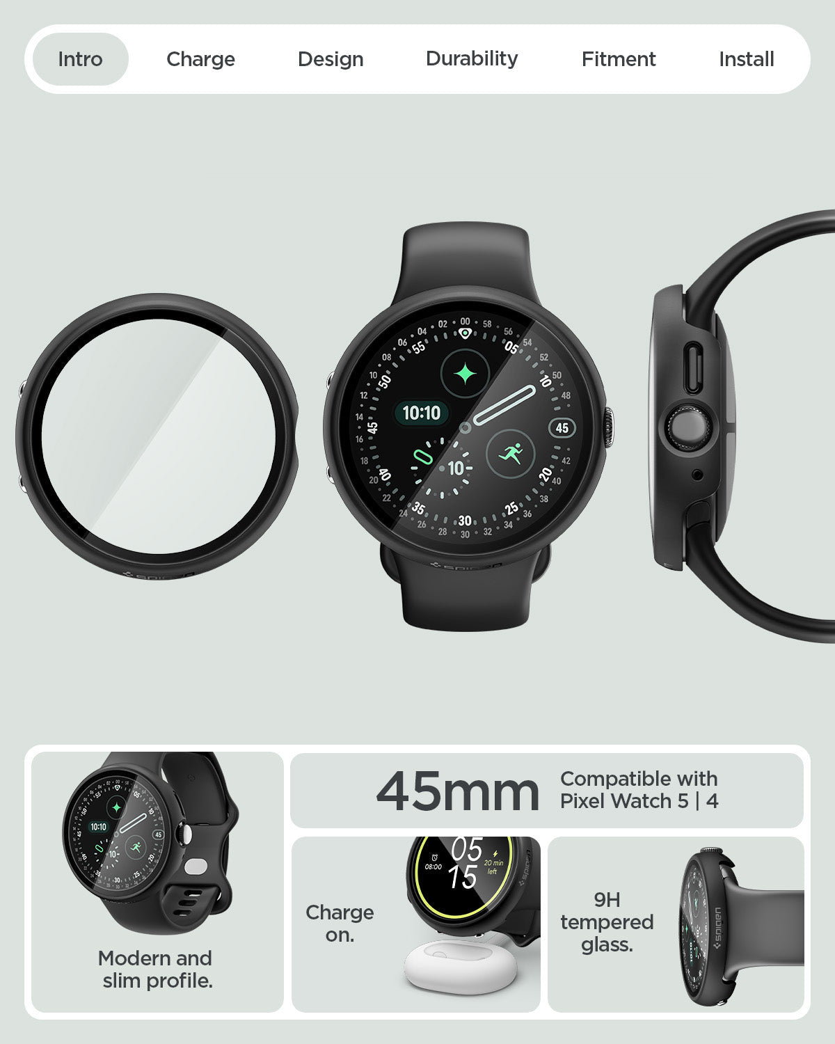 Spigen Google Pixel Watch 5 (45mm) Case + Screen Protector – Thin Fit 360 - Black - official image 12