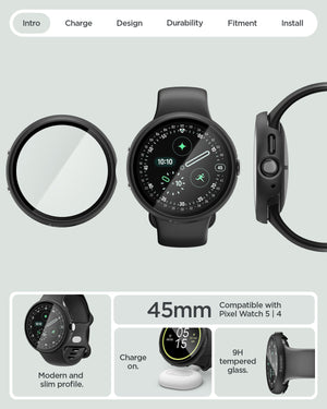 Spigen Google Pixel Watch 5 (45mm) Case + Screen Protector – Thin Fit 360 - Black - official image 12