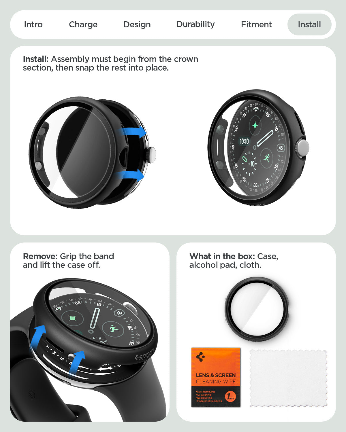 Spigen Google Pixel Watch 5 (45mm) Case + Screen Protector – Thin Fit 360 - Black - official image 11