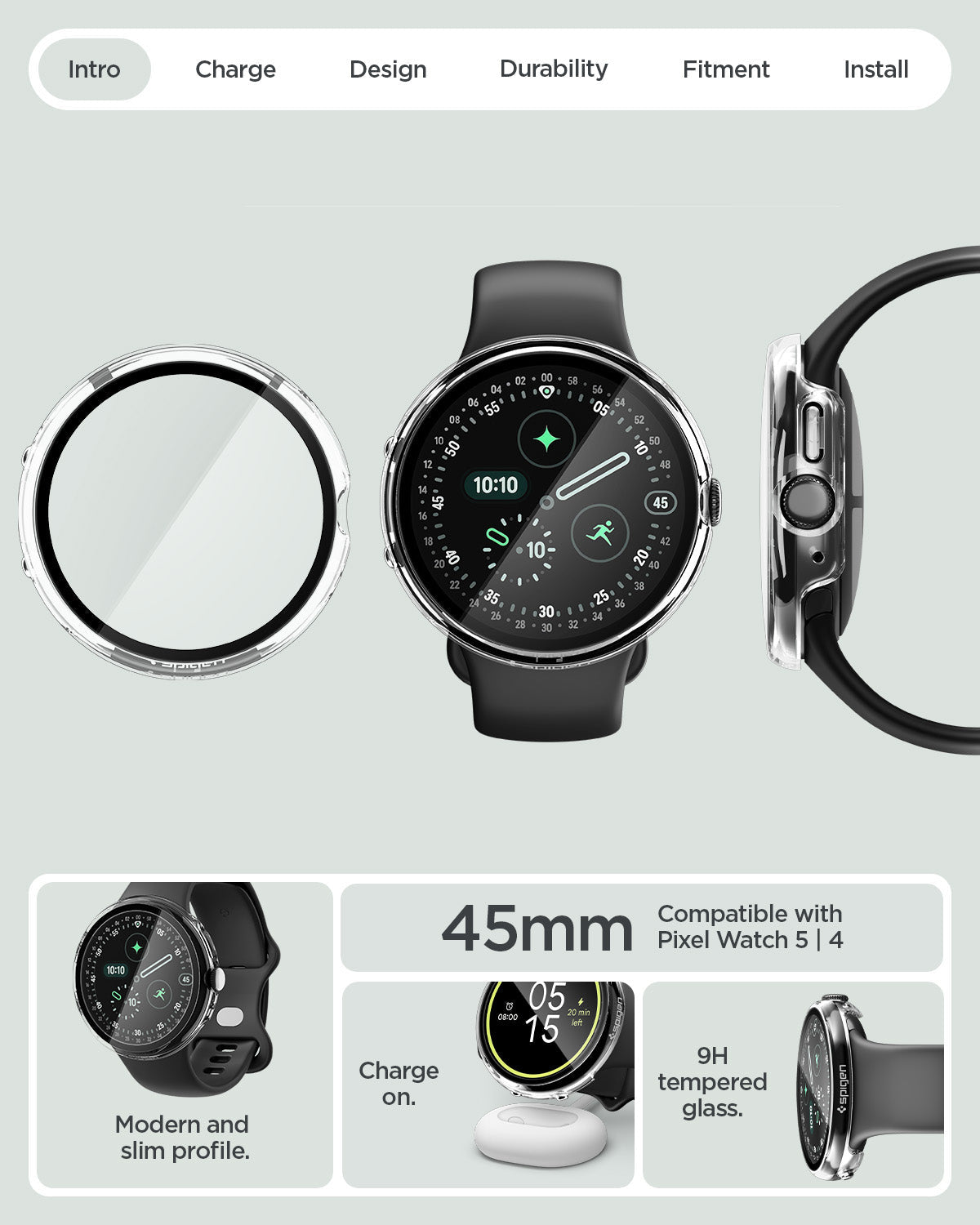 Spigen Google Pixel Watch 5 (45mm) Case + Screen Protector – Thin Fit 360 - Crystal Clear - official image 12