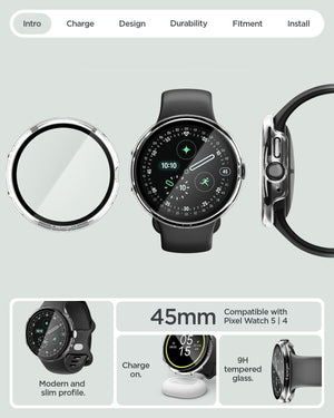 Spigen Google Pixel Watch 5 (45mm) Case + Screen Protector – Thin Fit 360 - Crystal Clear - official image 12
