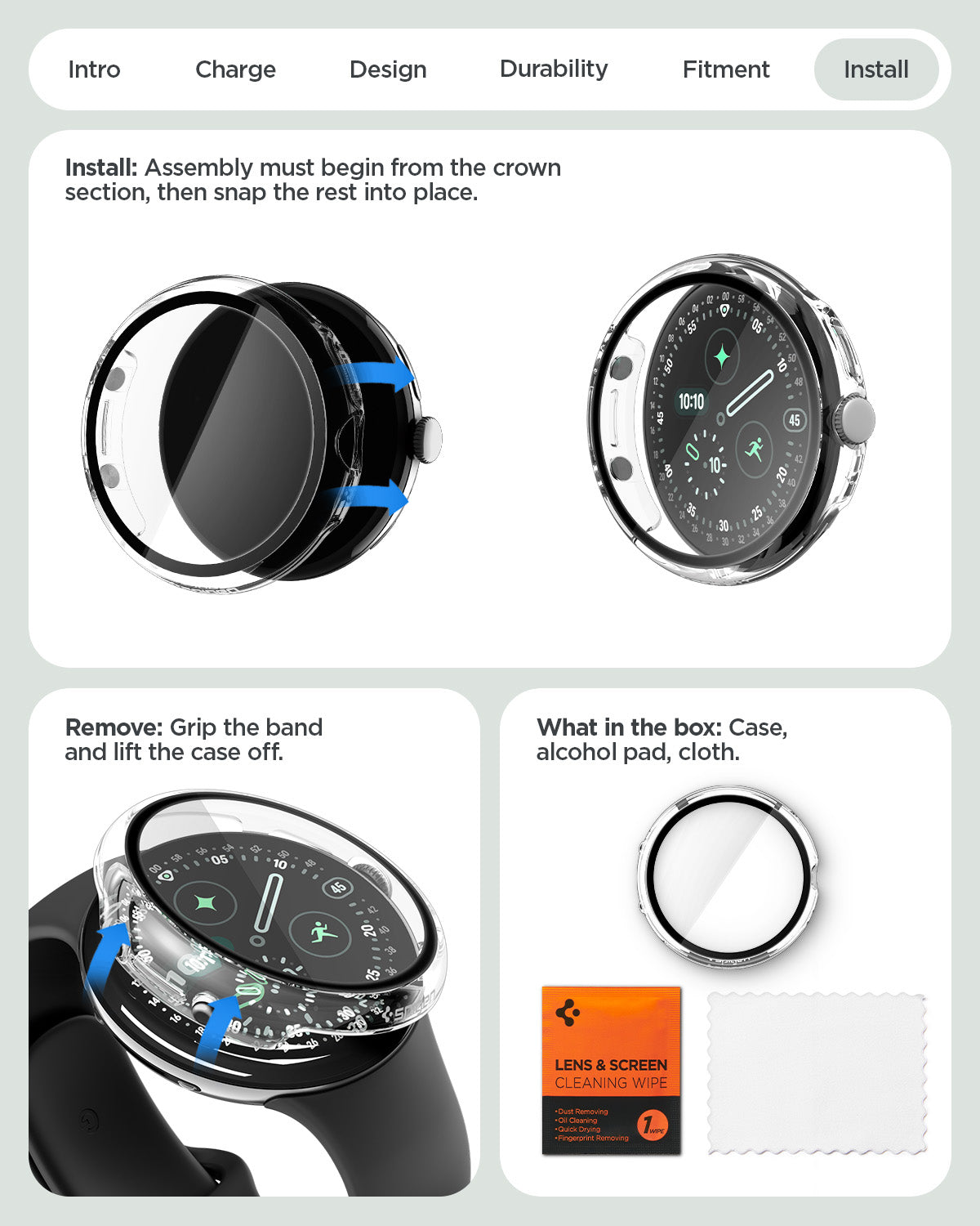 Spigen Google Pixel Watch 5 (45mm) Case + Screen Protector – Thin Fit 360 - Crystal Clear - official image 11