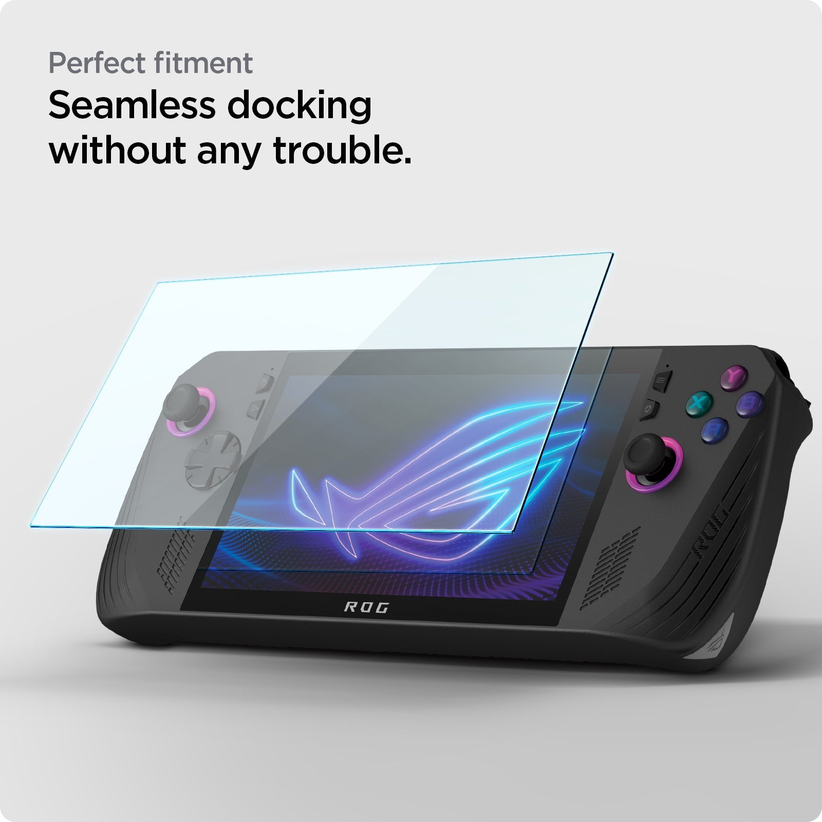 Spigen Glas.tR EZ Fit finished fit on the ROG Ally X screen