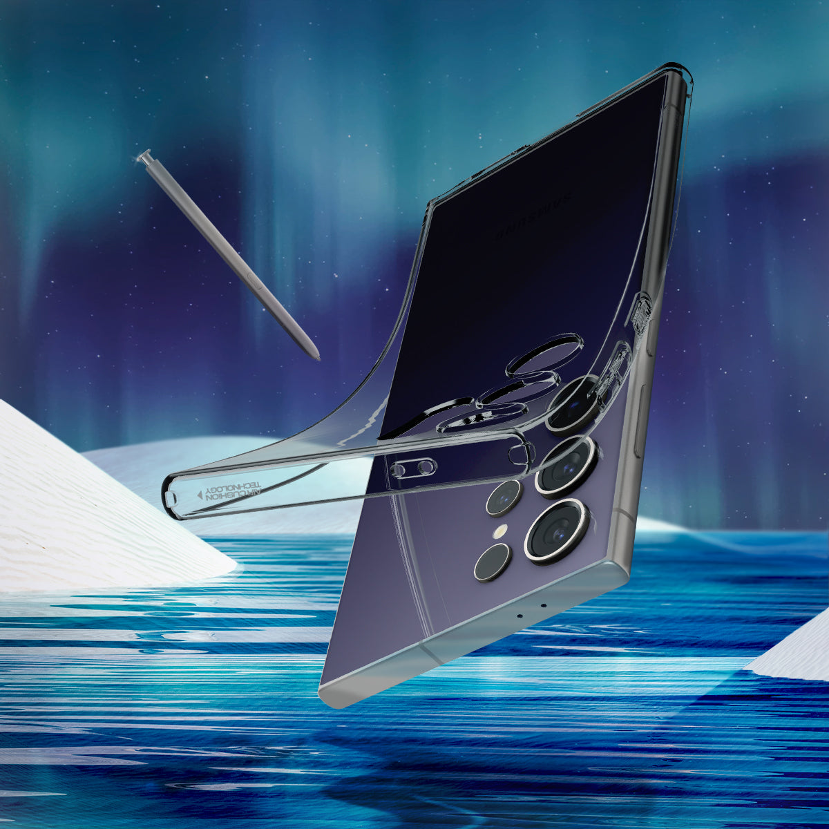 ACS07284 - Galaxy S24 Ultra Case Liquid Crystal in Space Crystal showing clear back on the sea.