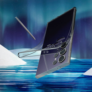 ACS07284 - Galaxy S24 Ultra Case Liquid Crystal in Space Crystal showing clear back on the sea.