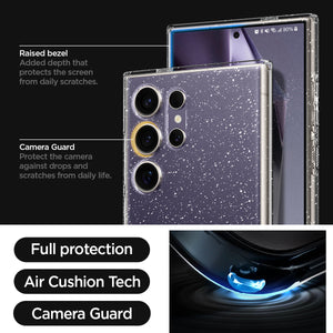 ACS07285  - Galaxy S24 Ultra Case Liquid Crystal Glitter in Crystal Quartz  raised bezel added depth that protects the screen from daily scratches. camera guard protect the camera against drops and scratches from daily life. full protection. air cushion tech. camera guard. 