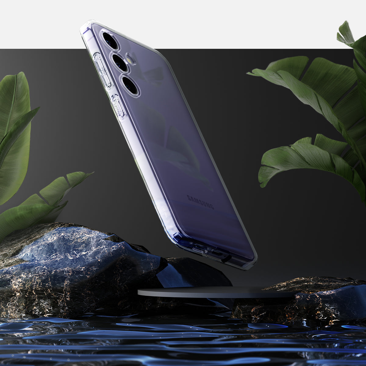 ACS07343 - Galaxy S24 Case Liquid Crystal in Crystal Clear showing back above the rock.