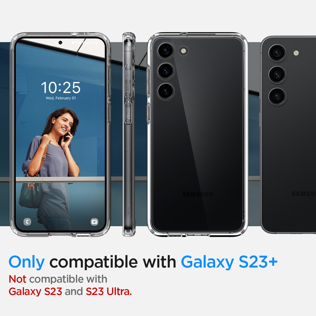 ACS05668 - Galaxy S23 Plus Case Ultra Hybrid in crystal clear only compatible with S23+ not compatible with galaxy s23 and s23 ultra.