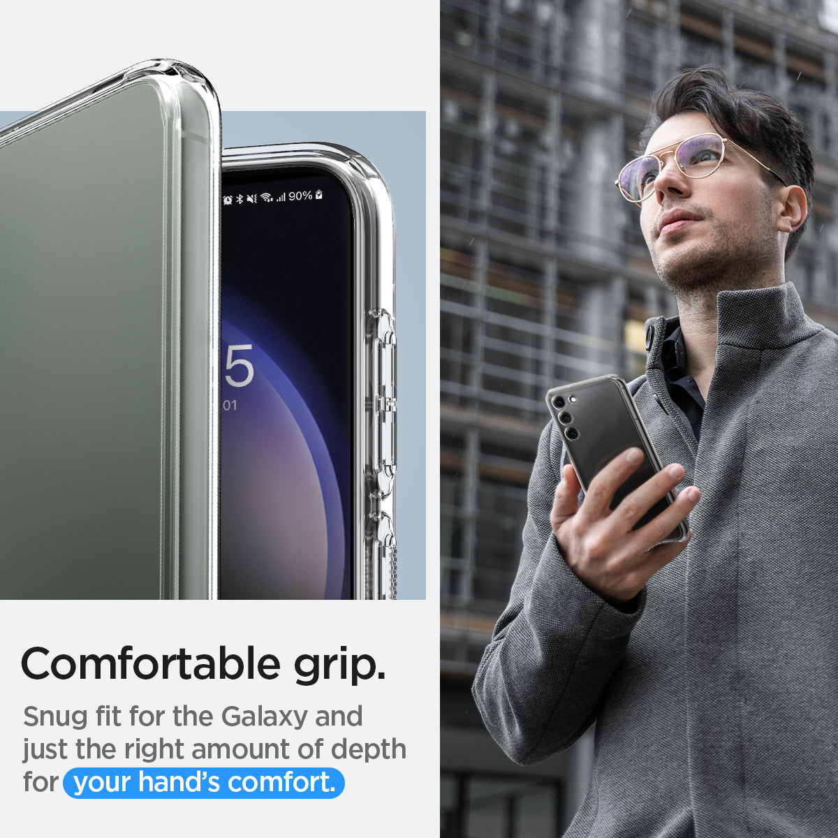 ACS05668 - Galaxy S23 Plus Case Ultra Hybrid in crystal clear comfortable grip. snug fit for the galaxy and just the right amount of depth for your hand's comfort.