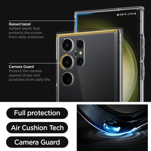 ACS05617 - Galaxy S23 Ultra Case Ultra Hybrid in crystal clear  raised bezel added depth that protects the screen from daily scratches. camera guard protect the camera against drops and scratches from daily life. full protection. air cushion tech. camera guard. 