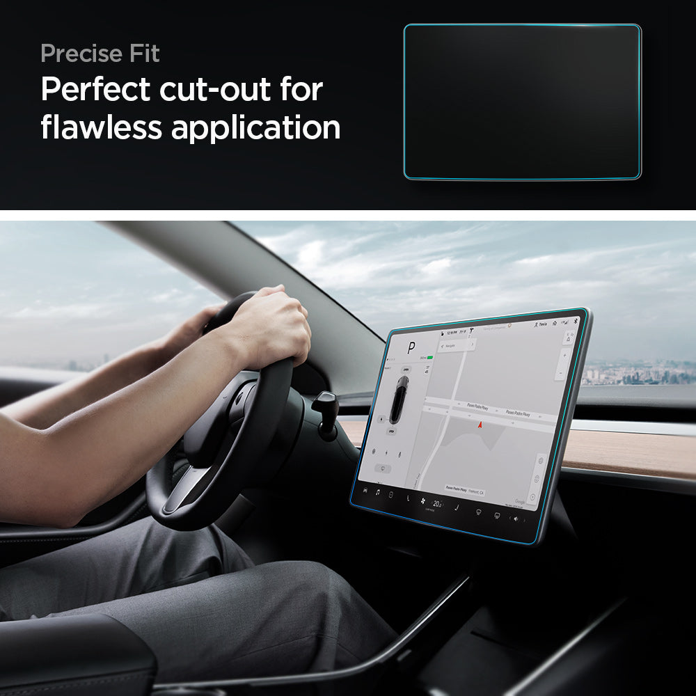 Spigen Tesla Model 3 / Model Y Screen Protector (15”) Screen Protector GLAS.tR EZ Fit Anti-Glare view 8