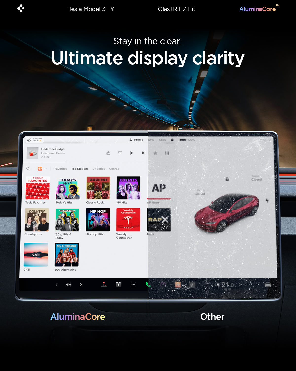 Spigen Tesla Model 3 / Model Y Screen Protector (15.4") Screen Protector GLAS.tR EZ Fit AluminaCore view 12