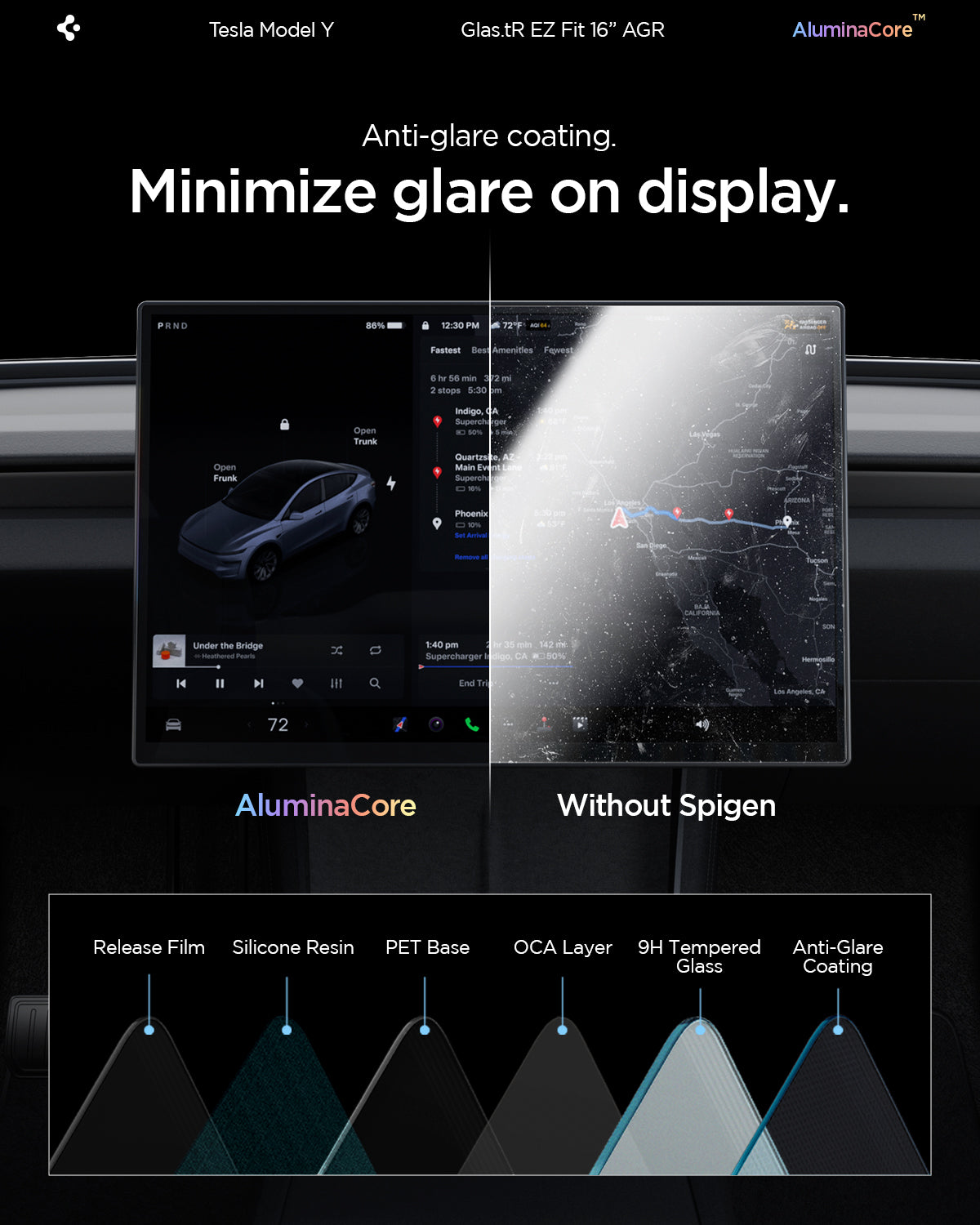Spigen Tesla Model Y Screen Protector (16“) Screen Protector GLAS.tR EZ Fit AluminaCore Anti-Glare view 14