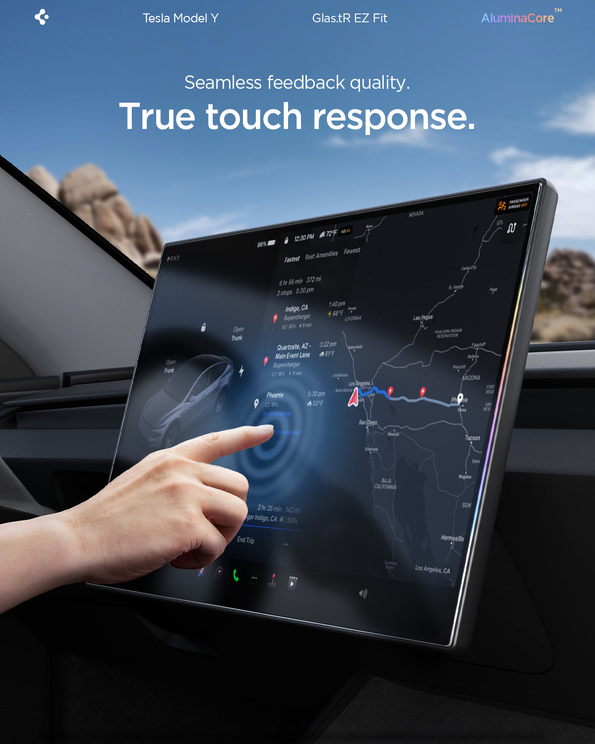 Spigen Tesla Model Y Screen Protector (16“) Screen Protector GLAS.tR EZ Fit AluminaCore Anti-Glare view 17