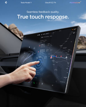 Spigen Tesla Model Y Screen Protector (16“) Screen Protector GLAS.tR EZ Fit AluminaCore Anti-Glare view 17
