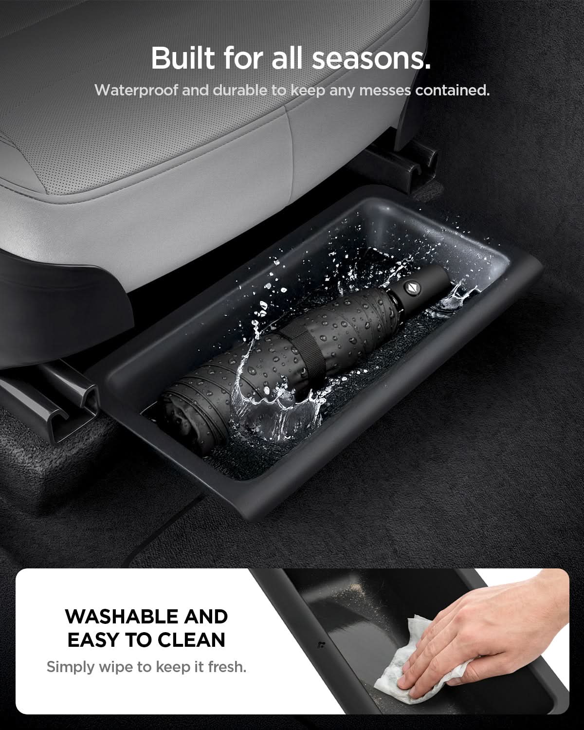 Washable Spigen TO222J organizer surface being wiped clean