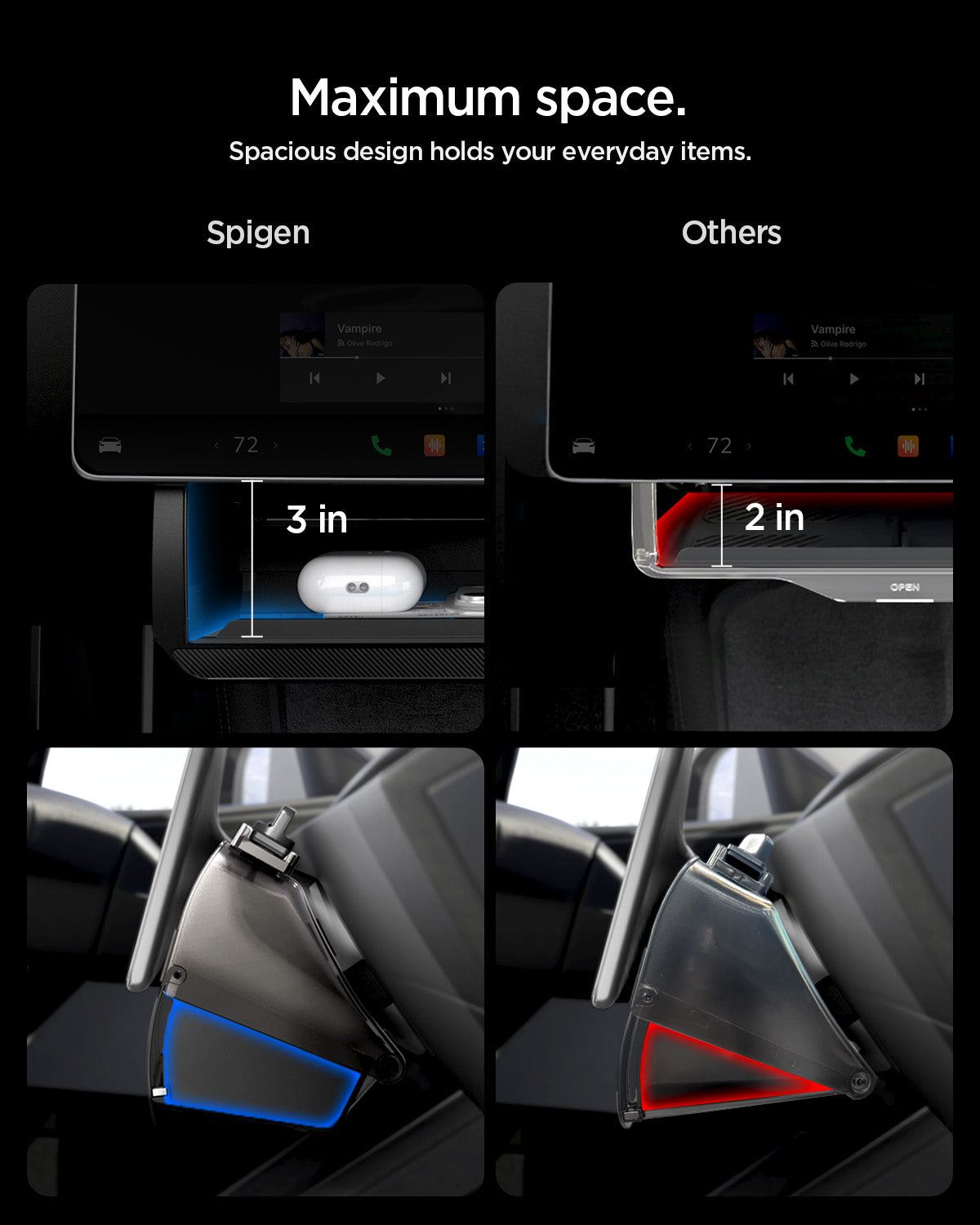Spigen Tesla Model Y Juniper / Model 3 Highland Hidden Under-Screen Organizer – TO227JH — fit, construction or installation view 10