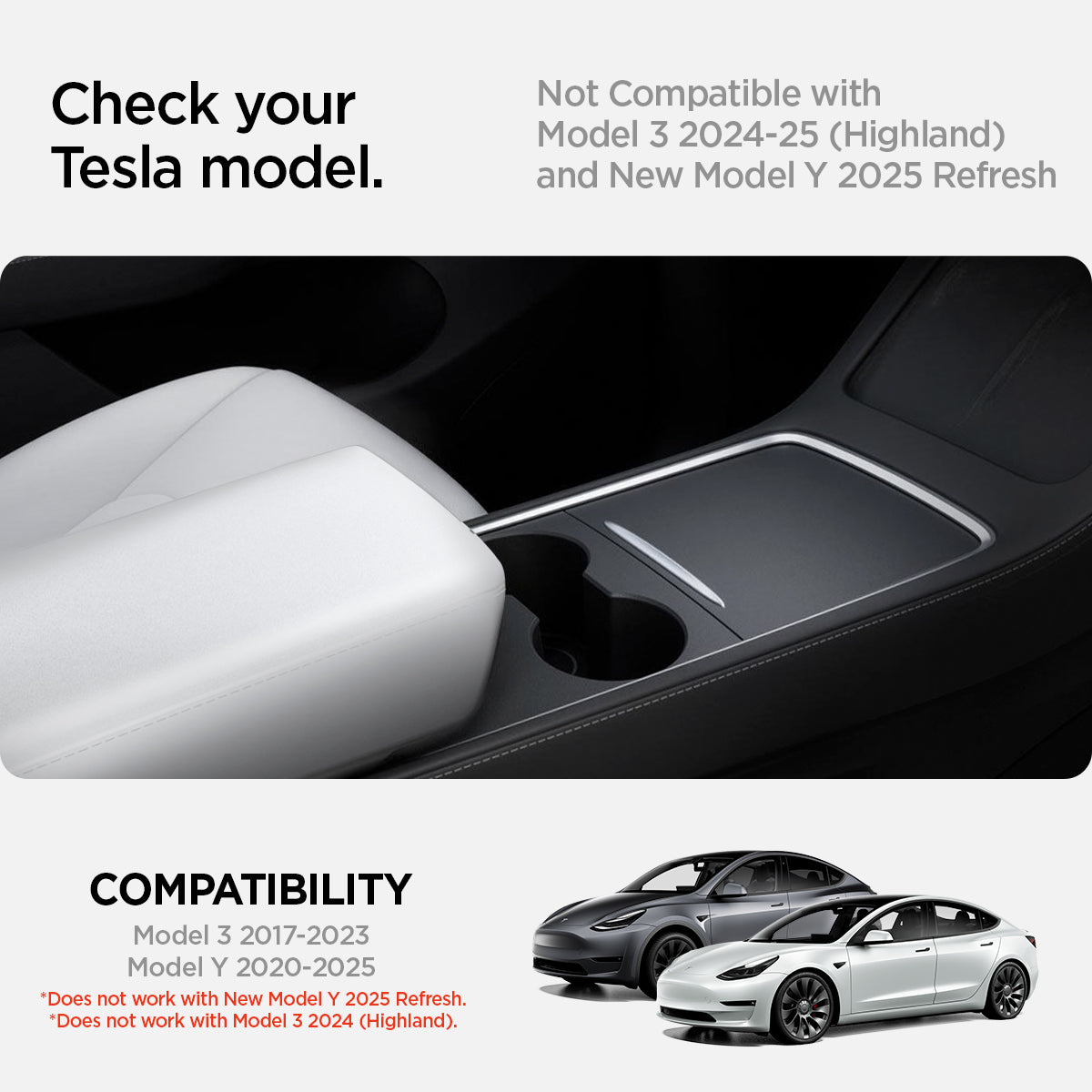 Spigen Tesla Model 3 2017–2023 / Model Y 2020–2024 Armrest Cover – White official detail 3