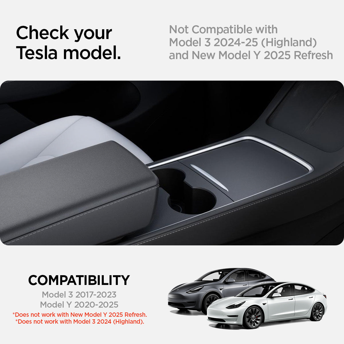 Spigen Tesla Model 3 2017–2023 / Model Y 2020–2024 Armrest Cover – Black official detail 3