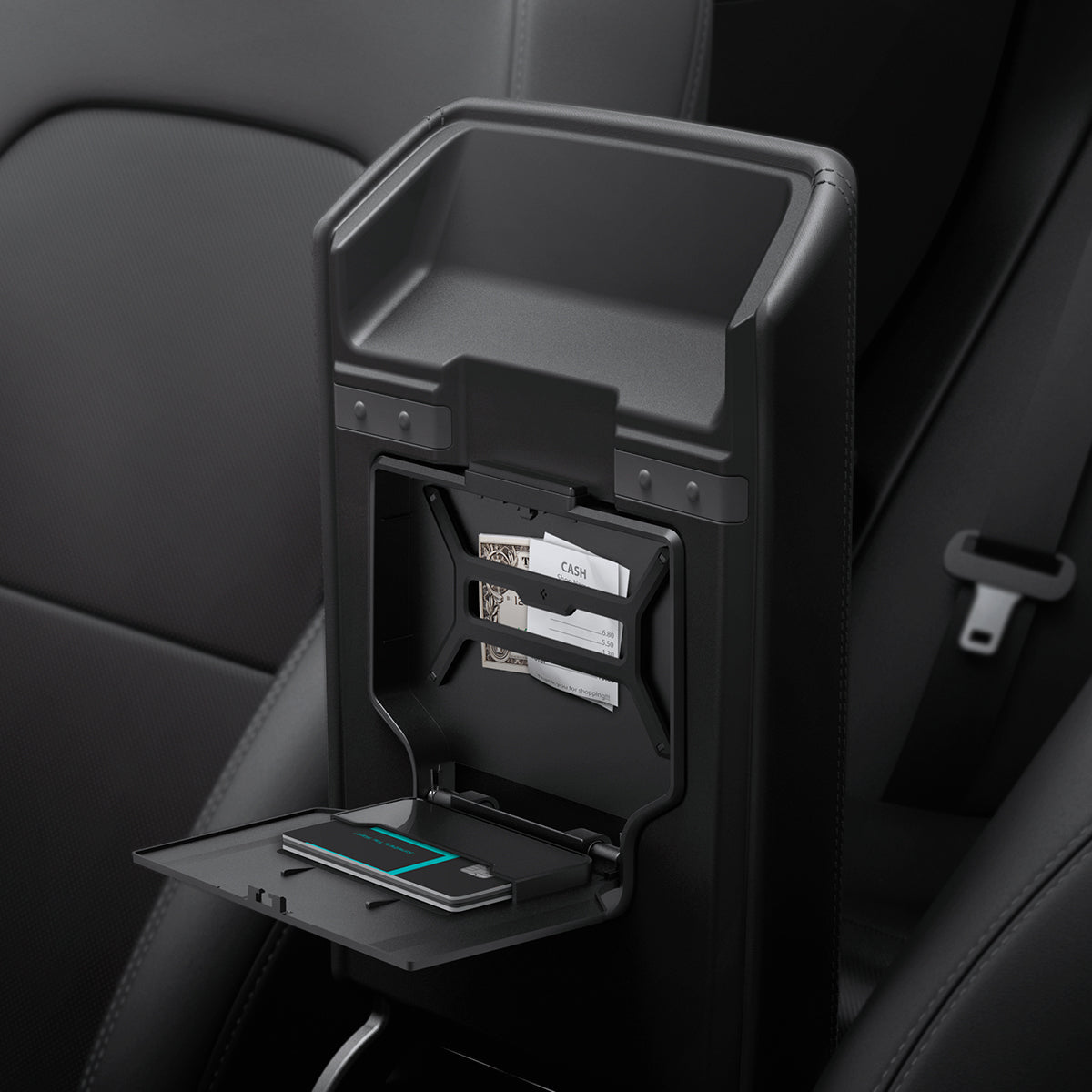 Spigen Tesla hidden storage box installed in refreshed center console