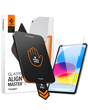 Spigen AlignMaster T clear tempered glass fitted to compatible iPad