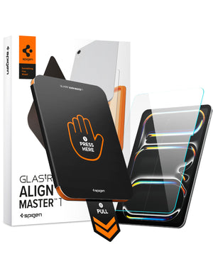 Spigen AlignMaster T clear tempered glass fitted to iPad Pro 11